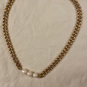 BRACHA Gold plated Chain Necklace with Pearl Accents